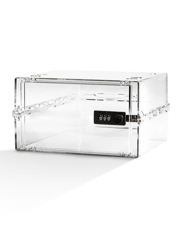 Transparent lockable storage box with combination lock, ideal for food, medicines, and household safety